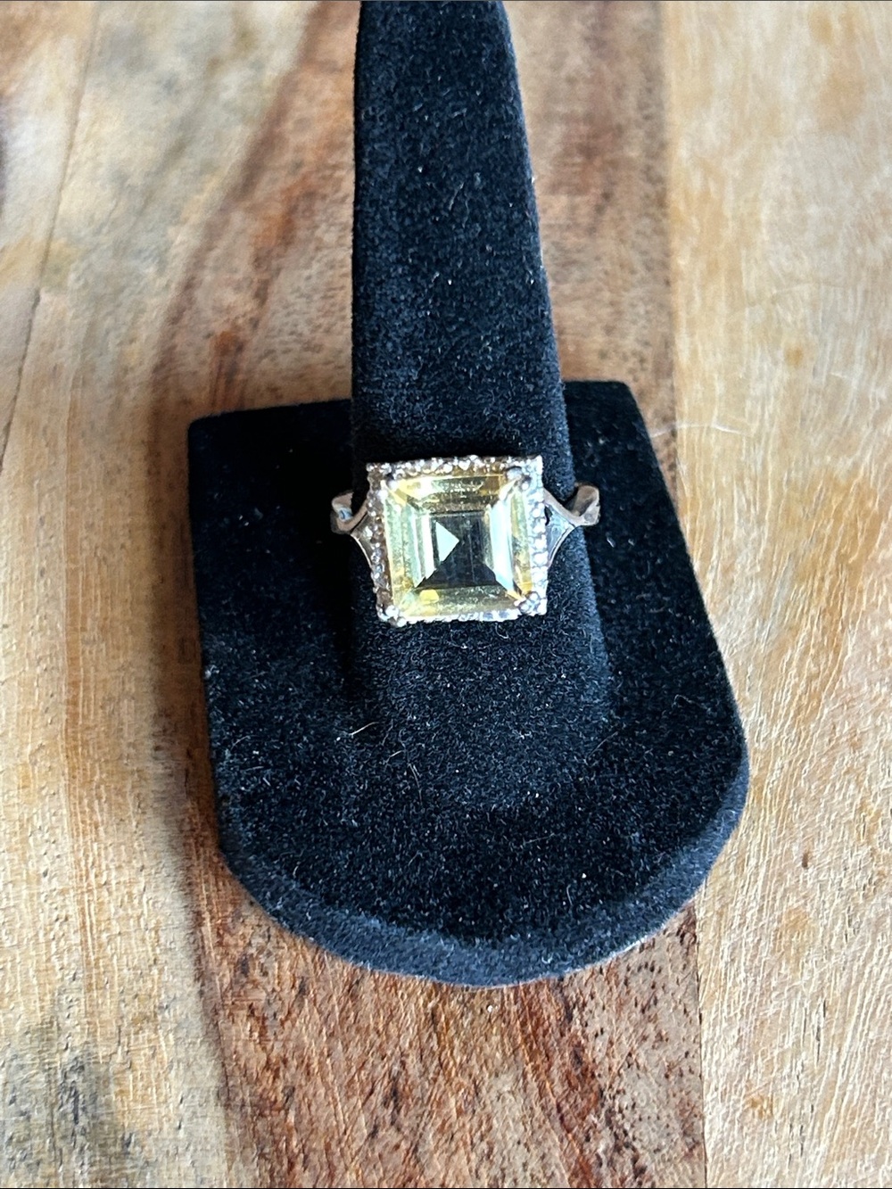 Yellow Square-Cut silver Halo Ring